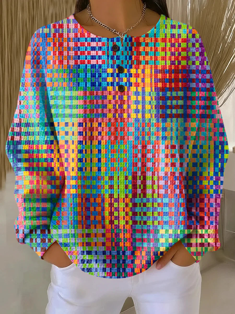 Rosa | Pullover mit Buntkariertem Design