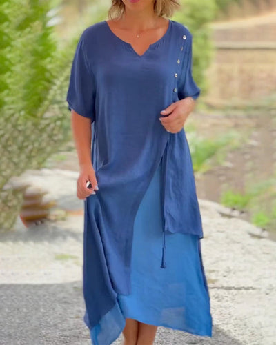 VELISSA -  Asymmetrisches Kleid mit kurzen Ärmeln