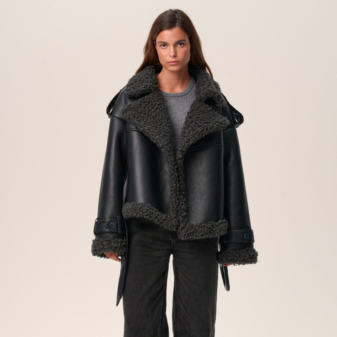 Elvira - Gürtel-Shearling-Mantel