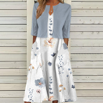 AMIRA - Elegantes Blumenkleid + KOSTENLOSE Sommer-Strickjacke