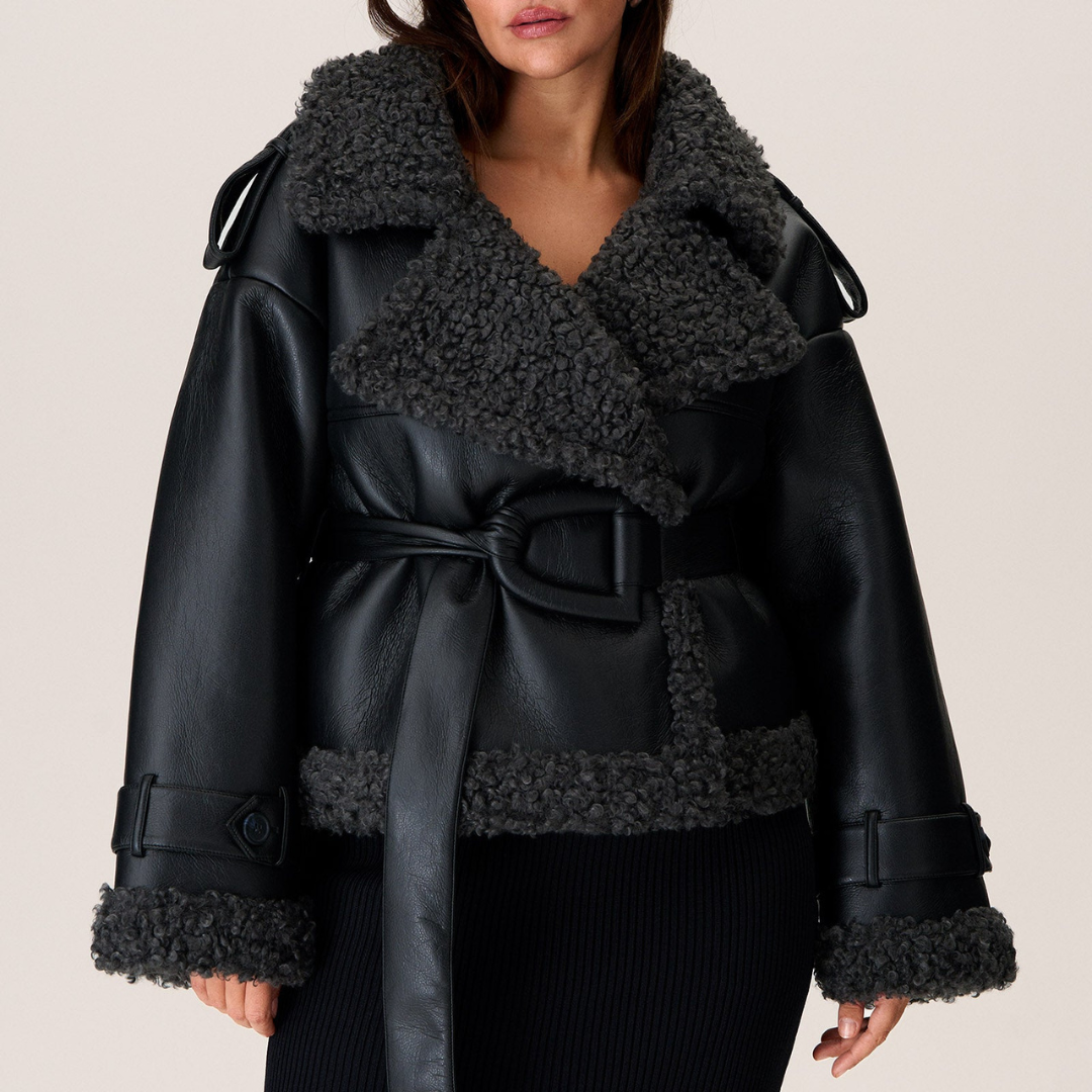 Elvira - Gürtel-Shearling-Mantel