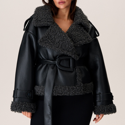 Elvira - Gürtel-Shearling-Mantel