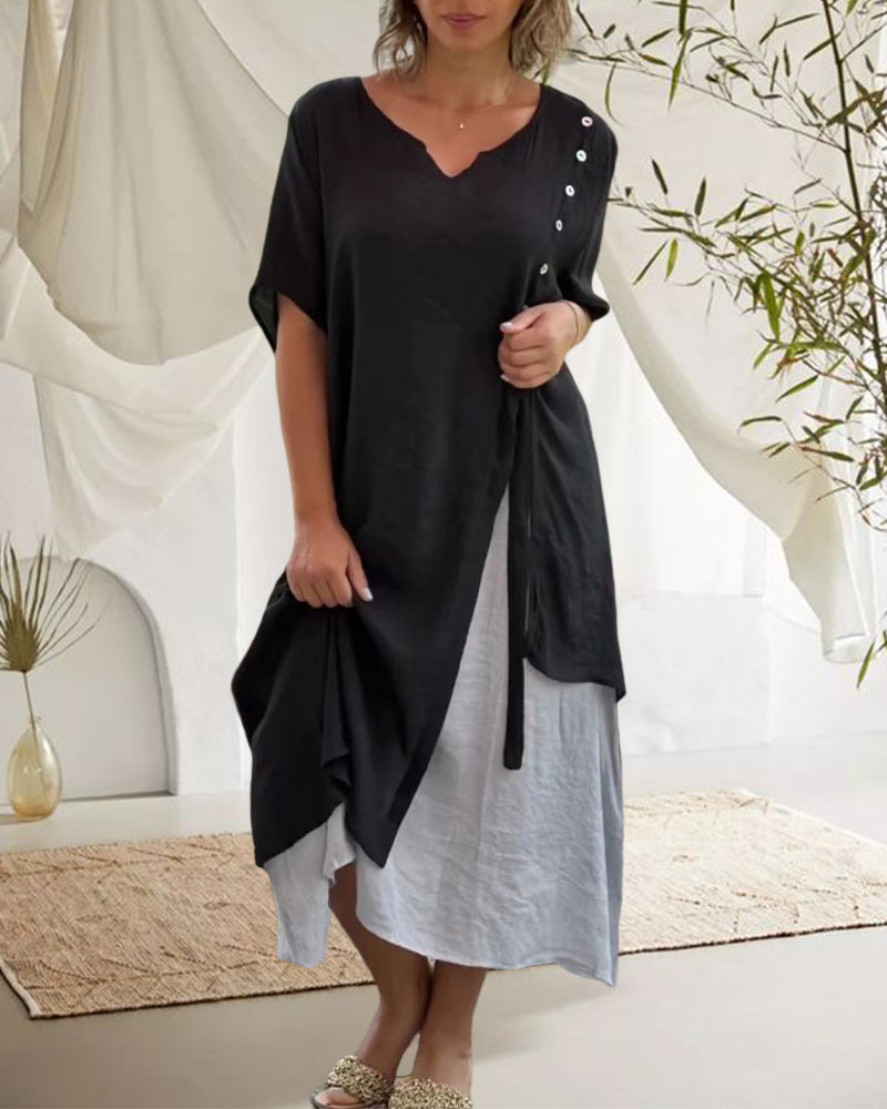 VELISSA -  Asymmetrisches Kleid mit kurzen Ärmeln