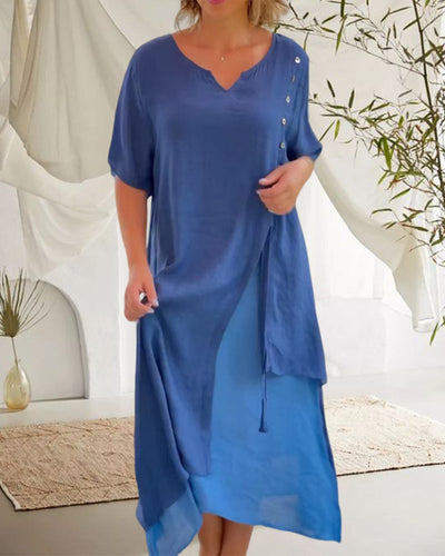 VELISSA -  Asymmetrisches Kleid mit kurzen Ärmeln
