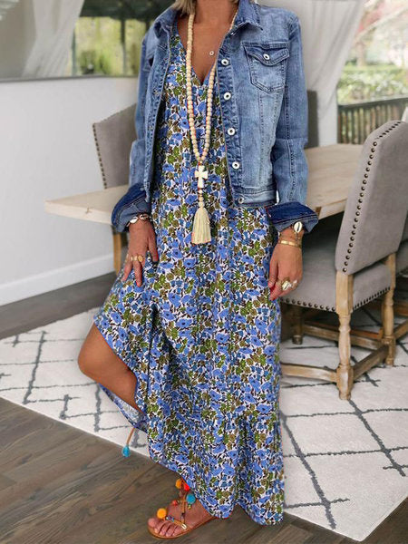 ISABEL - Langes Kleid mit V-Ausschnitt