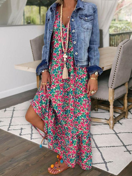 ISABEL - Langes Kleid mit V-Ausschnitt