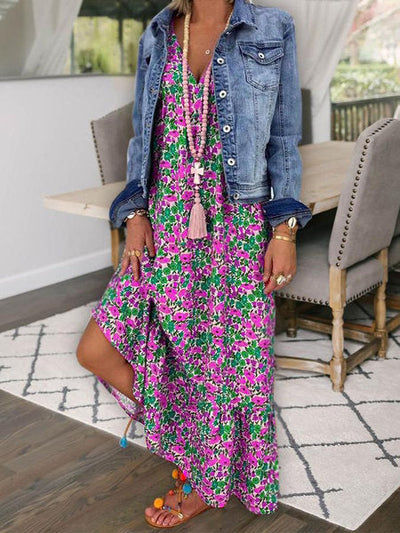 ISABEL - Langes Kleid mit V-Ausschnitt