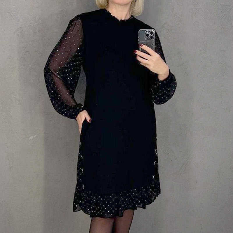 JOHANNA - Elegantes Kleid mit Kristallen und Rundhalsausschnitt